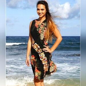 Hilo Hattie Hawaiian Made Pineapple Panel Dress 🎍 Rayon XL Women's